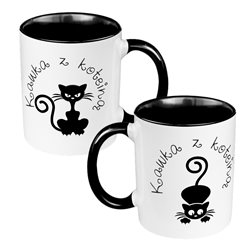 Kubek 330 ml  kolorowy " Kawka z koteiną" .