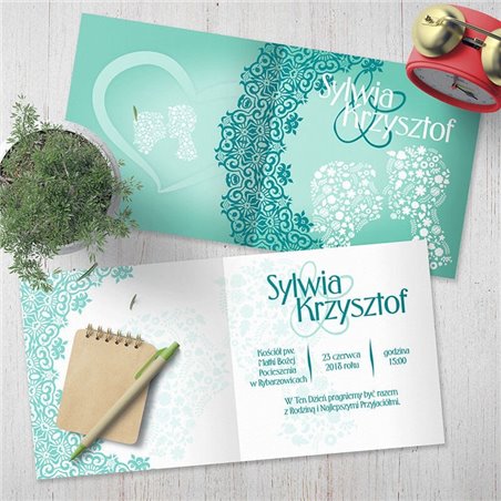 Zaproszenie ślubne miętowe.