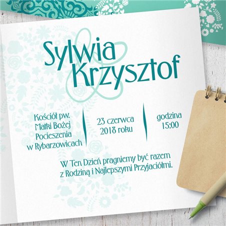 Zaproszenie ślubne miętowe.