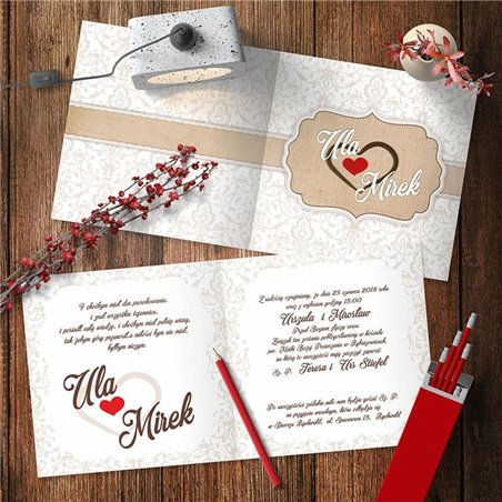 Zaproszenie ślubne z fakturą płótna - eleganckie, eko.