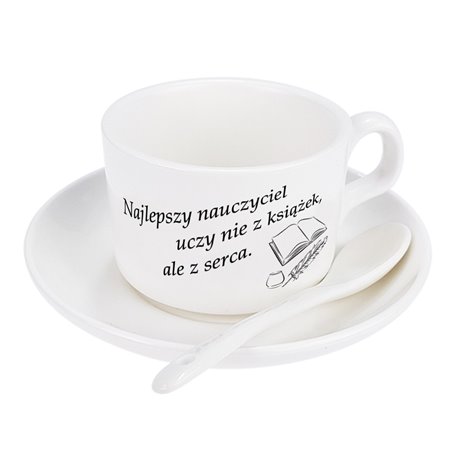 Filiżanka dla nauczyciela - Najlepszy nauczyciel uczy nie z książek, ale z serca.