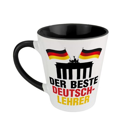 Kubek latte dla nauczyciela niemieckiego z Bramą Brandenburską.