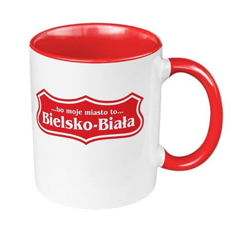 Kubek 330 ml kolorowy z tekstem "bo moje miasto to Bielsko-Biała".