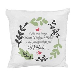 Pluszowa poduszka na ślub z pięknym cytatem - Tak więc trwają...