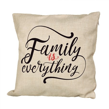 Poduszka lniana (imitująca len) z nadrukiem Family is everyting.