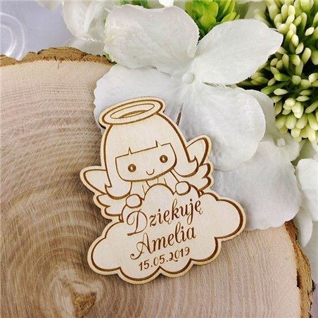 Drewniane magnesy na lodówkę - podziękowania dla gości - komunia - aniołek 2.