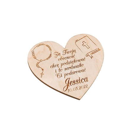 Drewniane magnesy na lodówkę - podziękowania dla gości - komunia - serce.