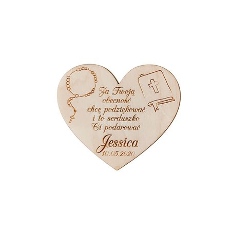 Drewniane magnesy na lodówkę - podziękowania dla gości - komunia - serce.