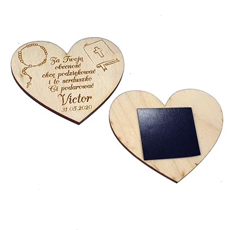 Drewniane magnesy na lodówkę - podziękowania dla gości - komunia - serce.