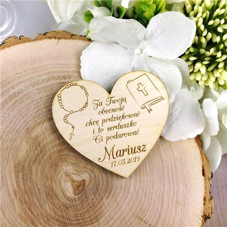 Drewniane magnesy na lodówkę - podziękowania dla gości - komunia - serce.