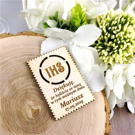 Drewniane magnesy na lodówkę - podziękowania dla gości - komunia - hostia.