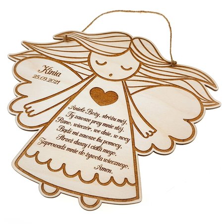 Pamiątka chrztu świętego aniołek z modlitwą - wzór 2 .