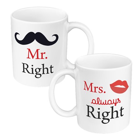 Zestaw Kubków 330 ml białe dla pary "Mr. Right & Mrs. always Right".