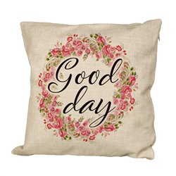 Poduszka lniana (imitująca len) z nadrukiem Good day- różne wzory. 2