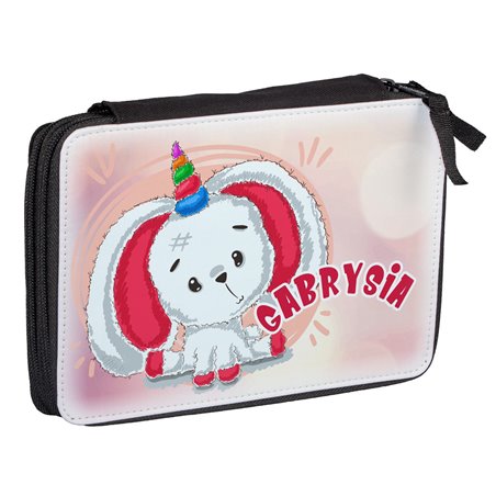 Duży piórnik dwukomorowy Królik - jednorożec.