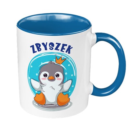 Kubek 330 ml kolorowy z imieniem dla dziecka z grafiką "Pingwinek".