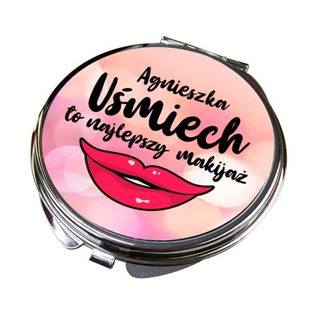 Lusterko z imieniem - Agnieszka uśmiech to najlepszy makijaż - zmień imię- różne kształty.