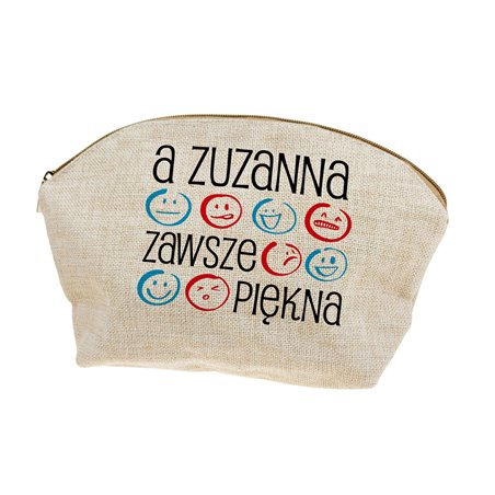 Super kosmetyczka z imitacji lnu z imieniem - A Zuzanna zawsze piękna.