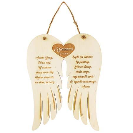 Pamiątka chrztu świętego - skrzydła z modlitwą.