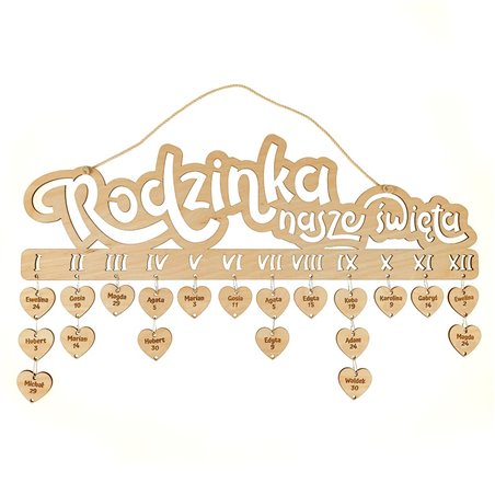 Urodziny mojej rodziny - kalendarz z grawerem.