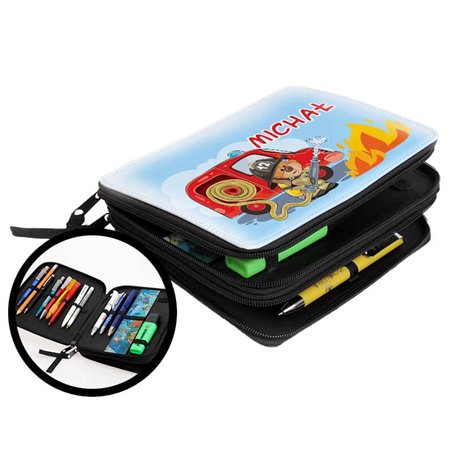 Duży piórnik dwukomorowy dla pierwszoklasisty - Strażak - zmień imię.