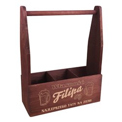 Nosidło drewniane na 3 lub 4 piwa, kwiaty, narzędzia z grawerem -Własność Filipa najlepszego taty na ziemi.