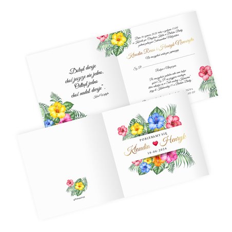 Zaproszenie ślubne - motyw kwiaty hawajskie - styl boho.