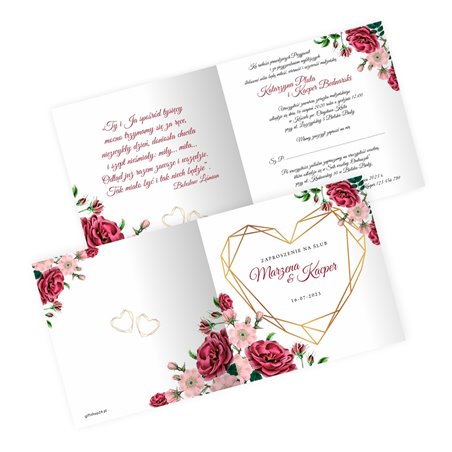 Zaproszenie ślubne rustykalne, geometryczne serce.