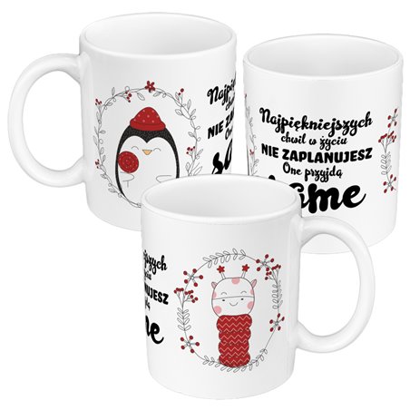 Kubek 330 ml kolorowy z pięknym mottem - Najpiękniejszych chwil nie zaplanujesz...".