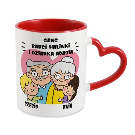 Kubek na dzień babci i dziadka - Gang babci i dziadka - uchwyt serce.