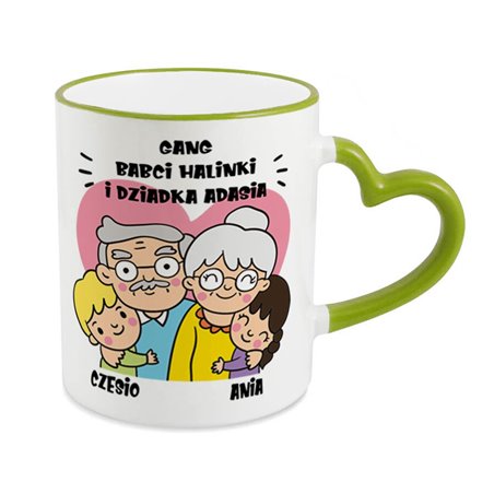 Kubek na dzień babci i dziadka - Gang babci i dziadka - uchwyt serce.