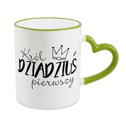 Kubek na dzień dziadka - Król dziadziuś pierwszy - uchwyt serce. 2