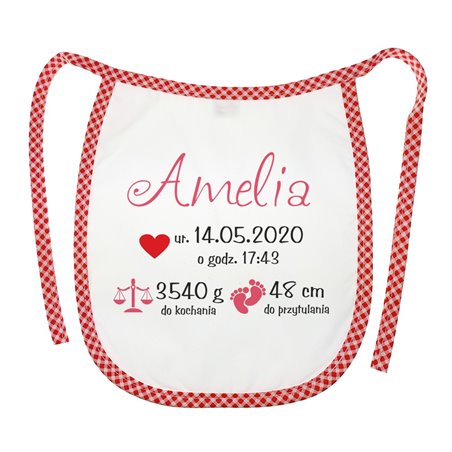 Śliniak metryczka z okazji narodzin dziecka - pamiątka narodzin.
