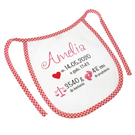 Śliniak metryczka z okazji narodzin dziecka - pamiątka narodzin.