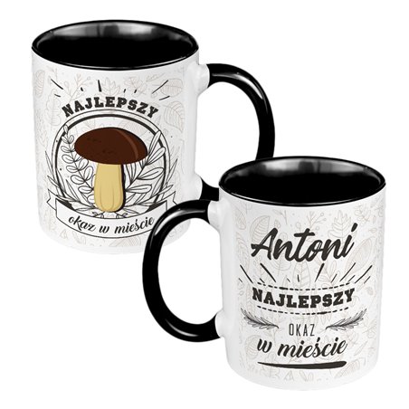 Kubek 330 ml kolorowy na prezent dla grzybiarza - Najlepszy okaz w mieście - personalizacja.