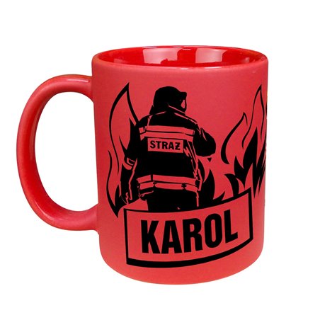 Matowy kolorowy kubek specjalnie dla strażaka - personalizacja.