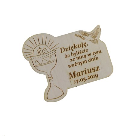 Drewniane magnesy na lodówkę - podziękowania dla gości - komunia - kielich 1.