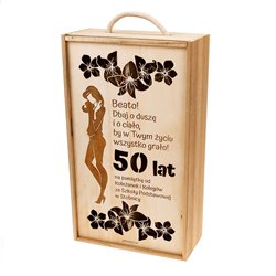 Skrzynka na wino lub szampana z kieliszkiem na 50 urodziny. 2