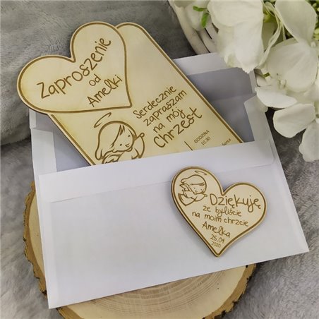 Zaproszenie ze sklejki - chrzest, komunia (anioł) .