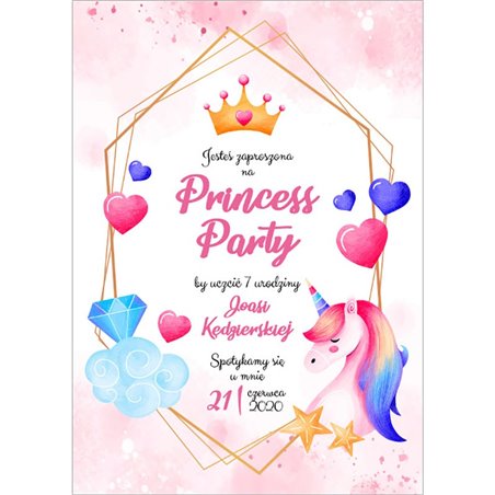 Zaproszenie na urodziny Princess Party.