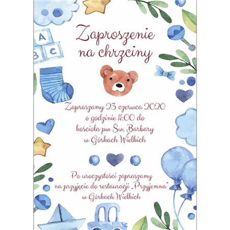 Słodkie zaproszenie na urodziny, chrzest dla chłopczyka lub dziewczynki.