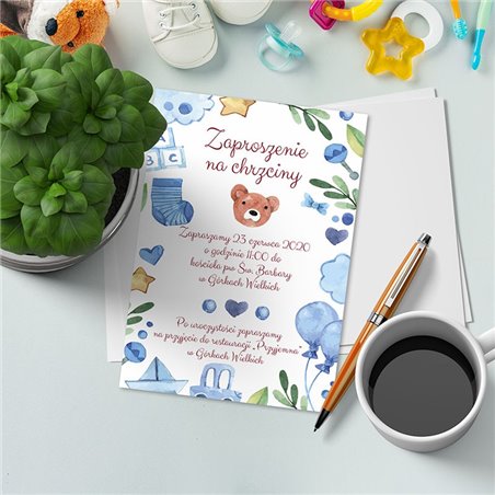 Słodkie zaproszenie na urodziny, chrzest dla chłopczyka lub dziewczynki.