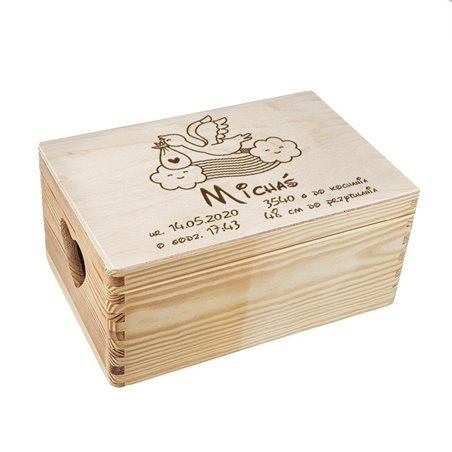 Kuferek wspomnień - prezent z okazji narodzin - Bocian.