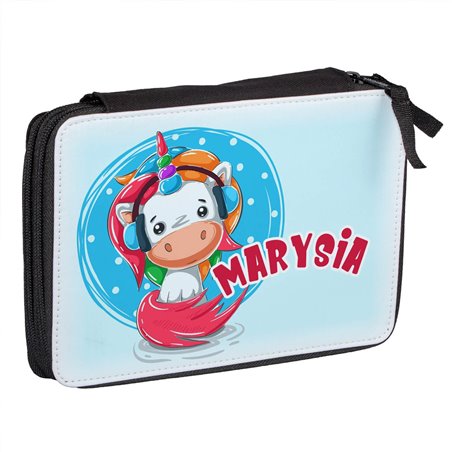 Duży piórnik dwukomorowy dla pierwszoklasisty - Kroworożec (unicorn) - zmień imię.