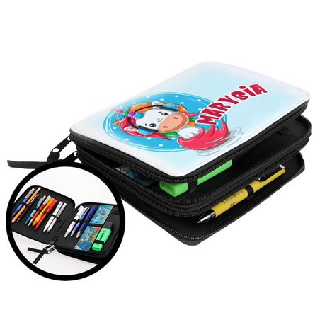 Duży piórnik dwukomorowy dla pierwszoklasisty - Kroworożec (unicorn) - zmień imię.