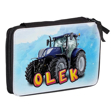 Duży piórnik dwukomorowy dla pierwszoklasisty - Traktor- różne kolory- zmień imię.