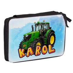 Duży piórnik dwukomorowy dla pierwszoklasisty - Traktor- różne kolory- zmień imię. 2