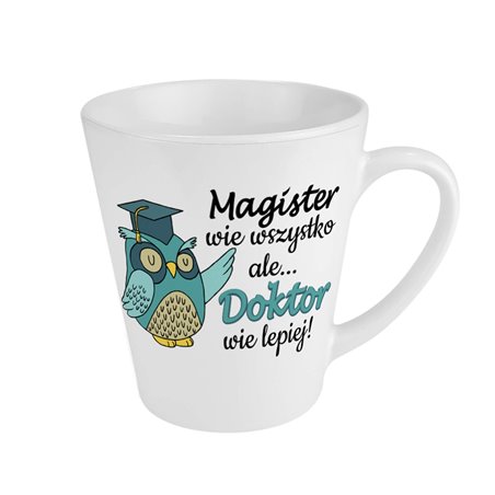 Kubek latte - gratulacje z okazji obrony doktoratu.