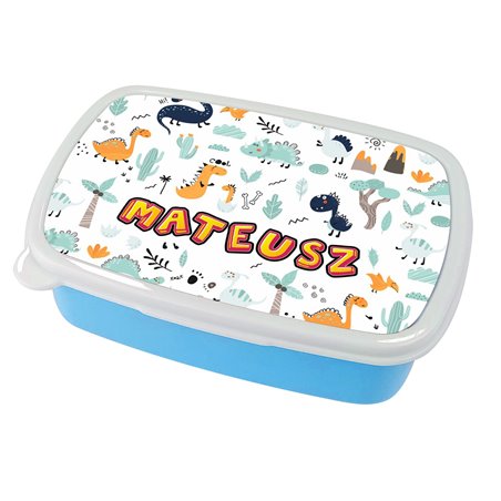 Pudełko na kanapki - śniadaniówka dinozaur z imieniem Twojego dziecka - różne wzory.