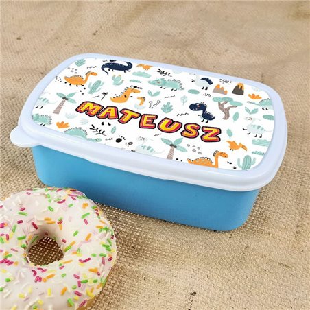 Pudełko na kanapki - śniadaniówka dinozaur z imieniem Twojego dziecka - różne wzory.
